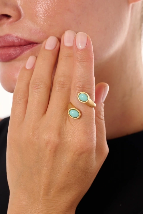 Kiraz Turquoise Stoned Gold Plated Ring