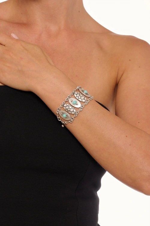 Kiraz Turquoise Stoned Silver Plated Bracelet