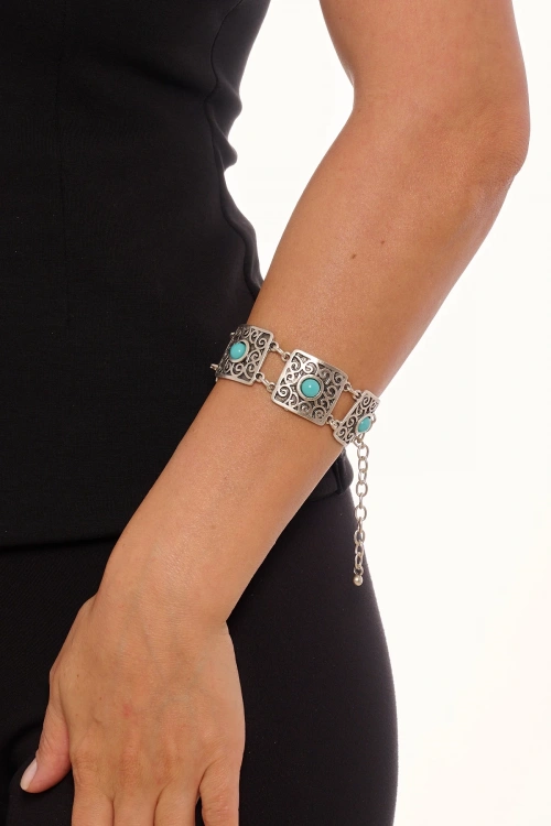 Kiraz Turquoise Stoned Silver Plated Bracelet