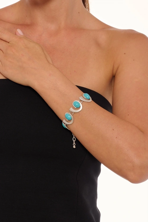 Kiraz Turquoise Stoned Silver Plated Bracelet