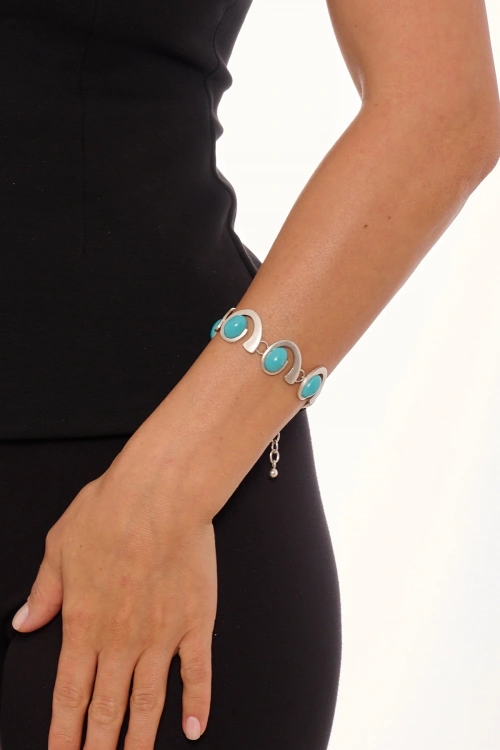 Kiraz Turquoise Stoned Silver Plated Bracelet