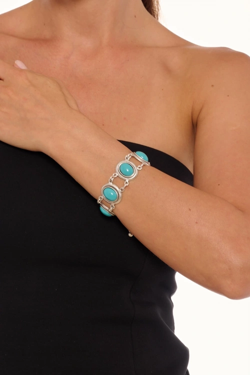 Kiraz Turquoise Stoned Silver Plated Bracelet
