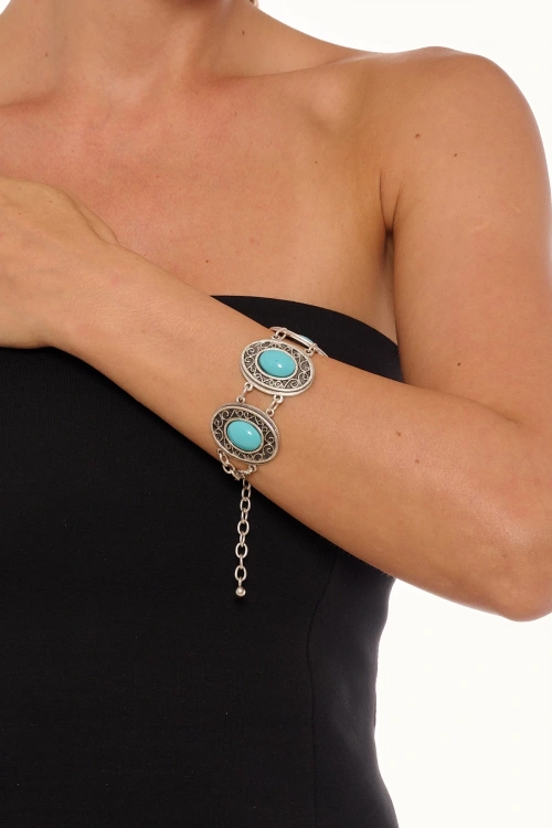 Kiraz Turquoise Stoned Silver Plated Bracelet