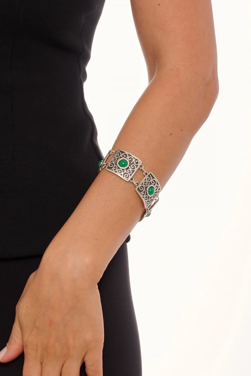 Kiraz Green Stoned Silver Plated Bracelet