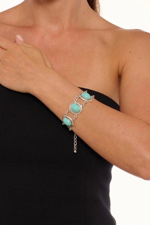 Kiraz Turquoise Stoned Silver Plated Bracelet