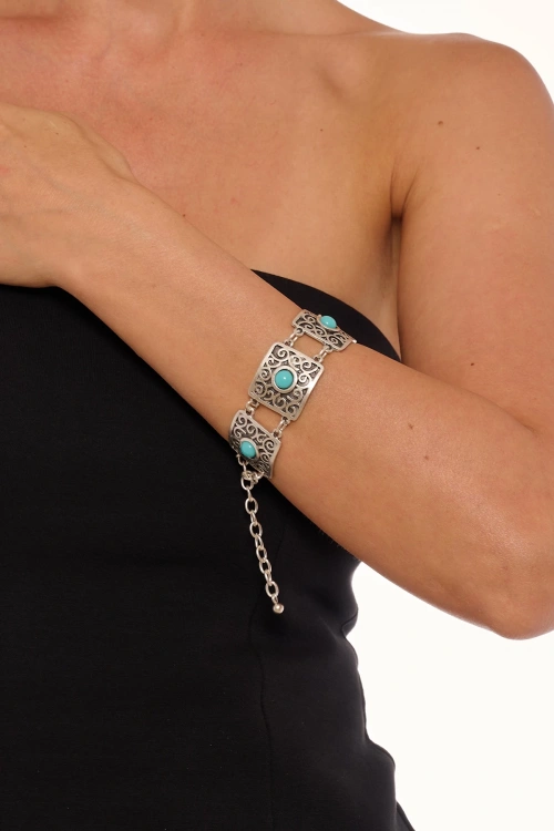 Kiraz Turquoise Stoned Silver Plated Bracelet
