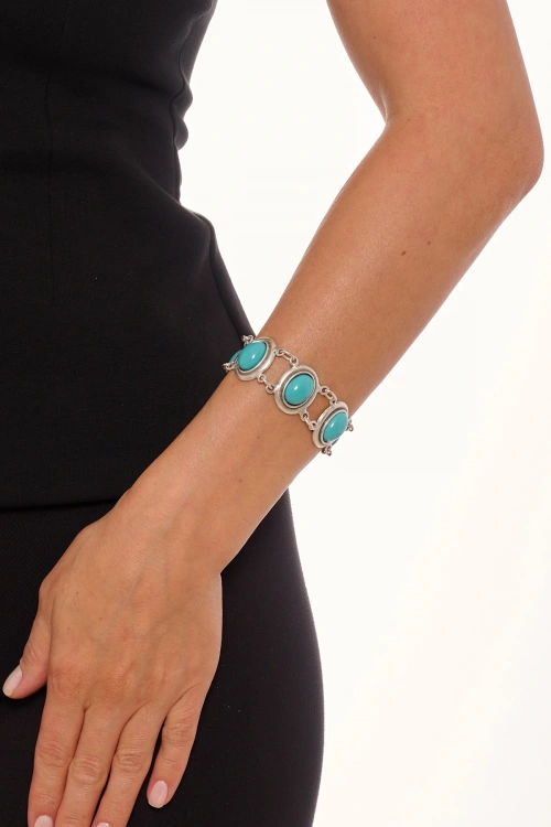 Kiraz Turquoise Stoned Silver Plated Bracelet