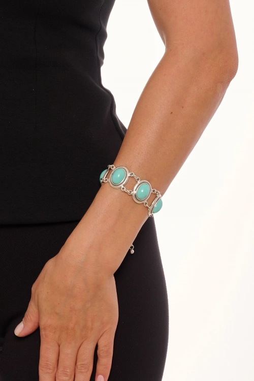 Kiraz Turquoise Stoned Silver Plated Bracelet