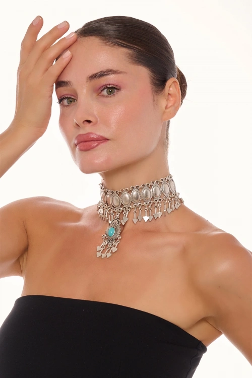 Kiraz Turquoise Stoned Silver Plated Necklace