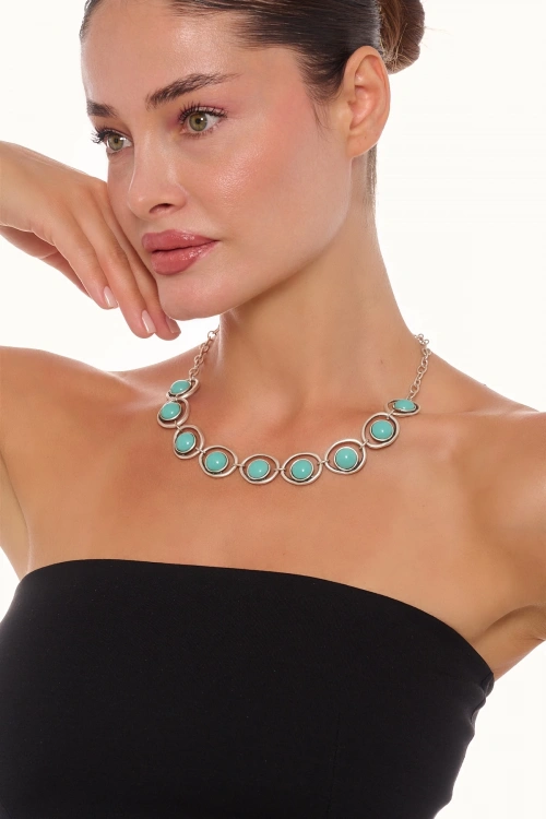 Kiraz Turquoise Stoned Silver Plated Necklace