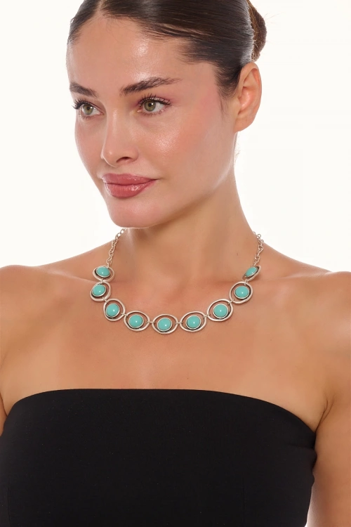 Kiraz Turquoise Stoned Silver Plated Necklace