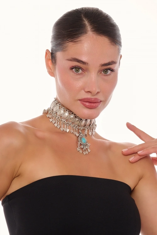 Kiraz Turquoise Stoned Silver Plated Necklace