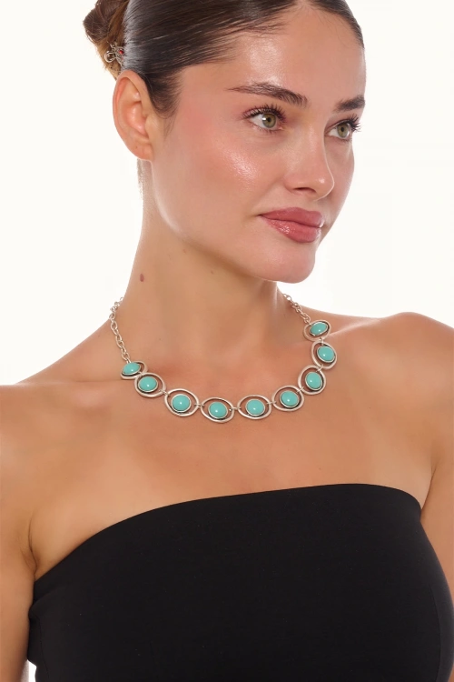 Kiraz Turquoise Stoned Silver Plated Necklace