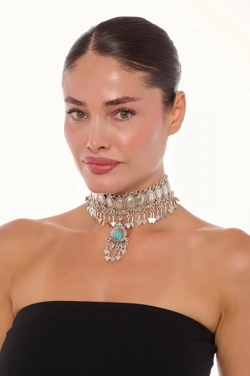 Kiraz Turquoise Stoned Silver Plated Necklace