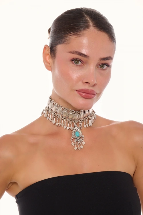 Kiraz Turquoise Stoned Silver Plated Necklace