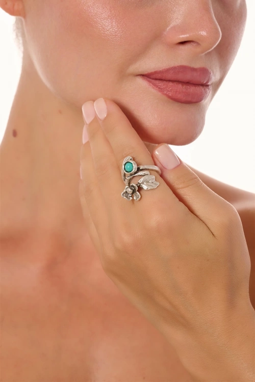Kiraz Turquoise Stoned Silver Plated Ring