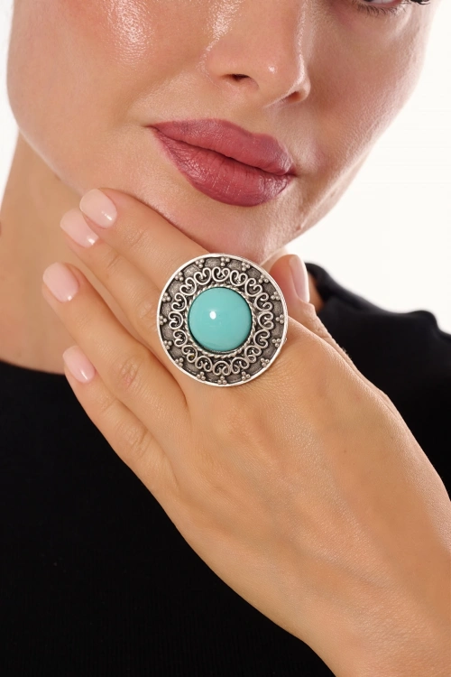 Kiraz Turquoise Stoned Silver Plated Ring