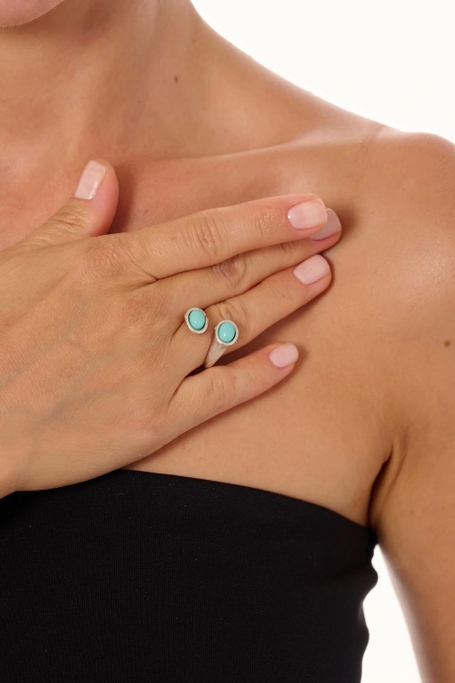 Kiraz Turquoise Stoned Silver Plated Ring