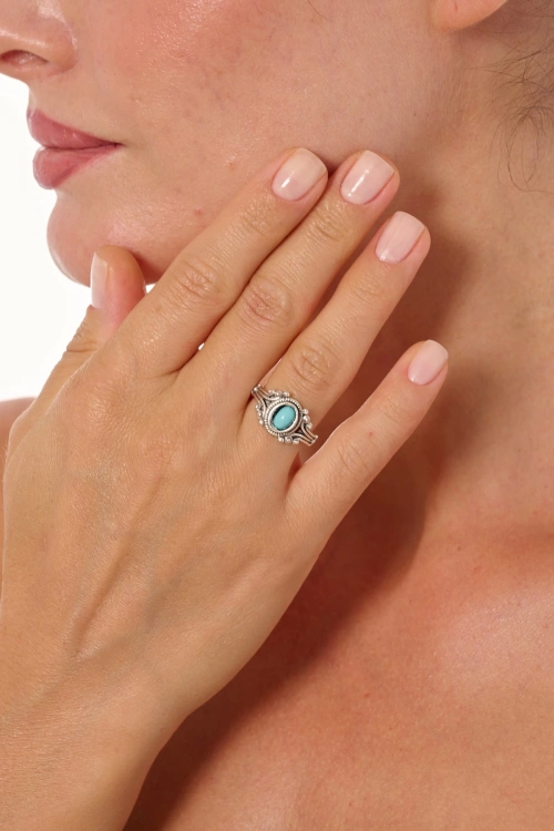 Kiraz Turquoise Stoned Silver Plated Ring