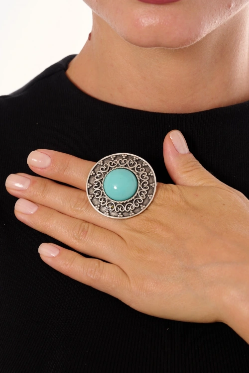 Kiraz Turquoise Stoned Silver Plated Ring