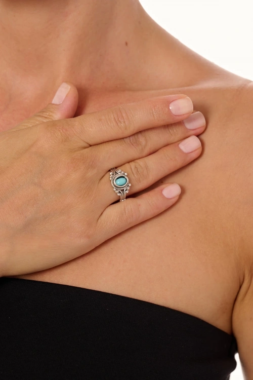 Kiraz Turquoise Stoned Silver Plated Ring