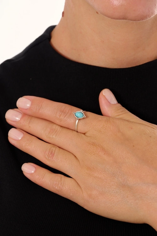 Kiraz Turquoise Stoned Silver Plated Ring