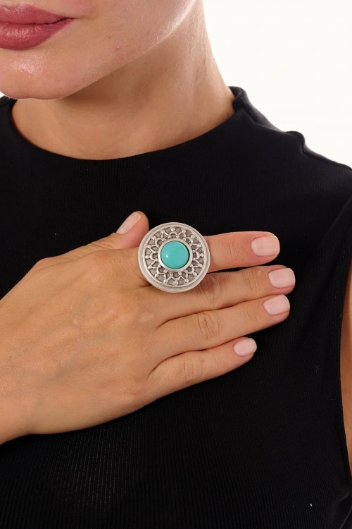 Kiraz Turquoise Stoned Silver Plated Ring