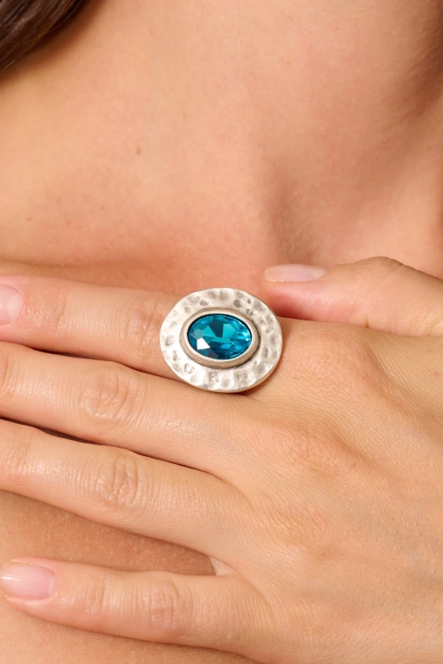 Kiraz Turquoise Crystal Stoned Silver Plated Ring