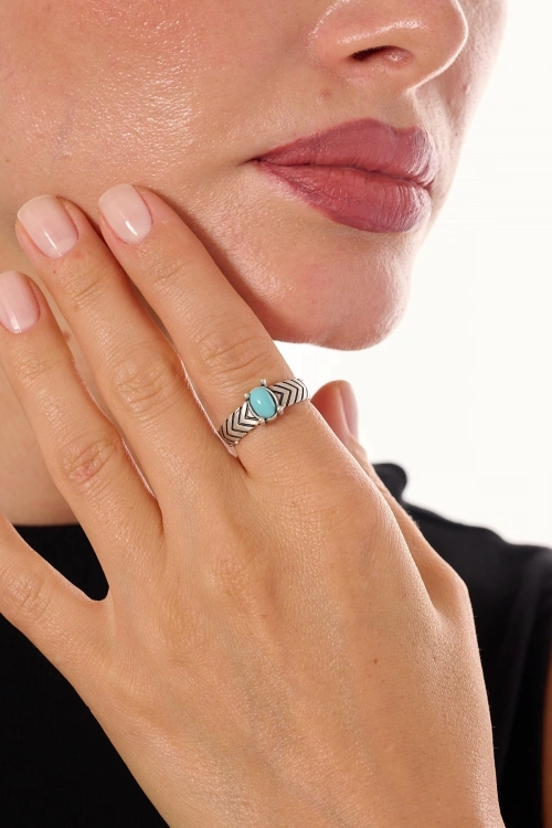 Kiraz Turquoise Stoned Silver Plated Ring