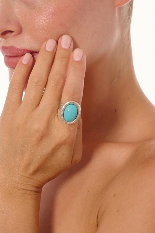 Kiraz Turquoise Stoned Silver Plated Ring