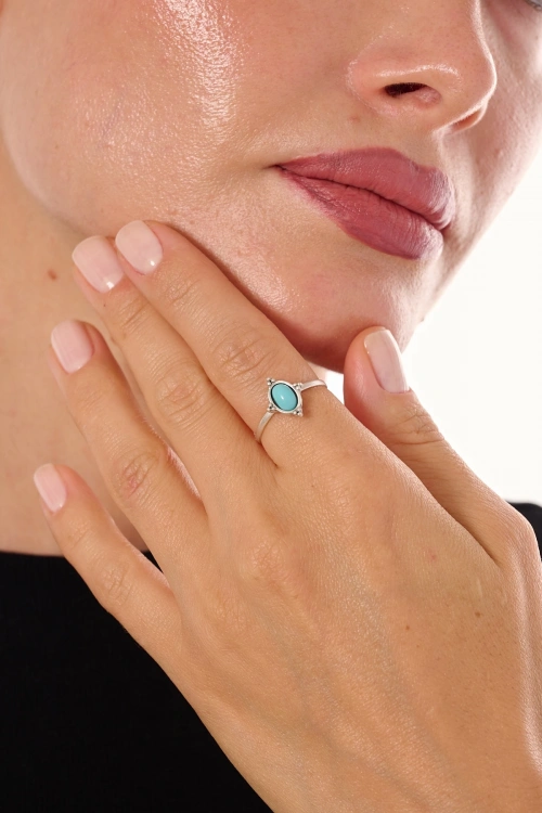 Kiraz Turquoise Stoned Silver Plated Ring