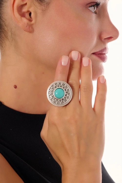 Kiraz Turquoise Stoned Silver Plated Ring