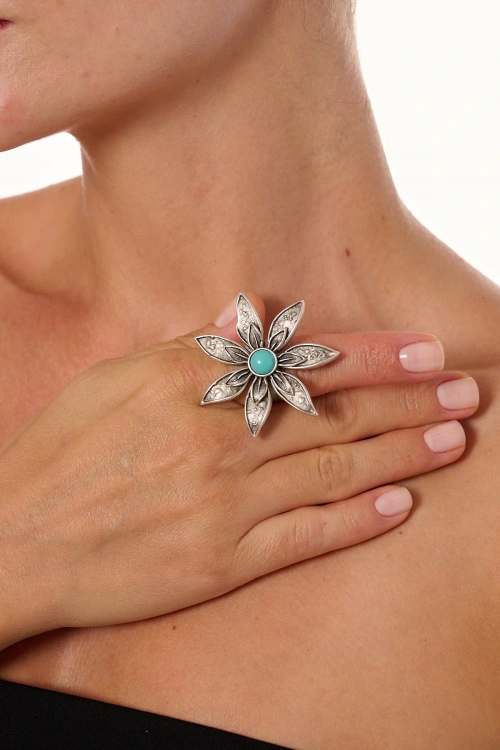 Kiraz Turquoise Stoned Silver Plated Ring