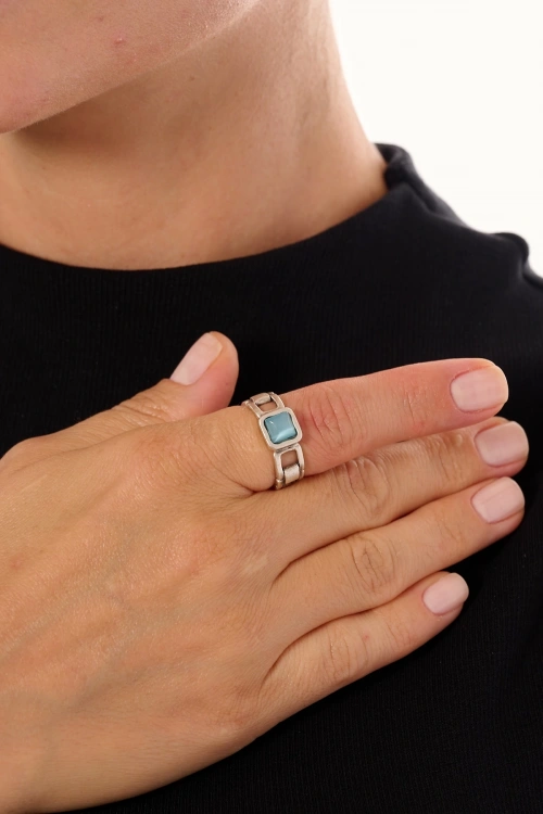 Kiraz Turquoise Stoned Silver Plated Ring