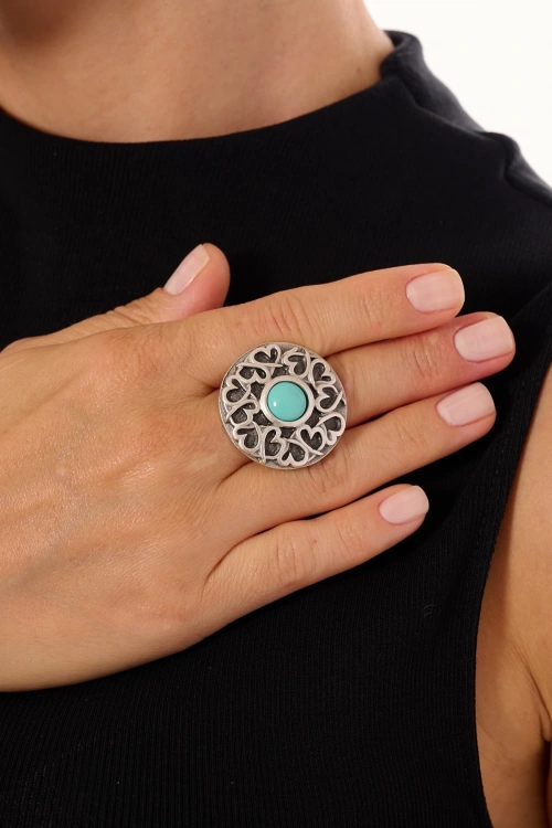 Kiraz Turquoise Stoned Silver Plated Ring