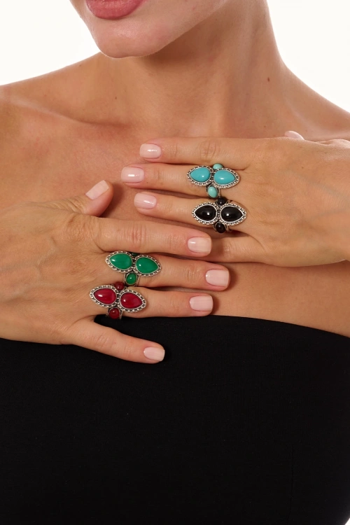 Kiraz Turquoise Stoned Silver Plated Ring