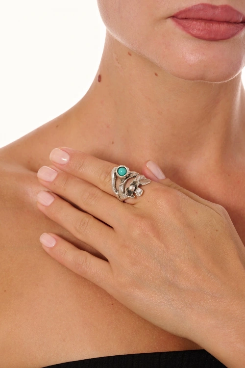 Kiraz Turquoise Stoned Silver Plated Ring