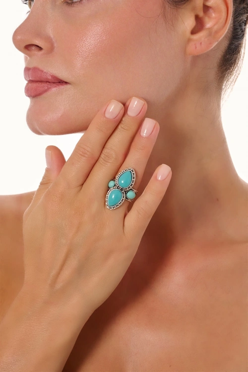 Kiraz Turquoise Stoned Silver Plated Ring