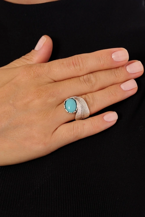 Kiraz Turquoise Stoned Silver Plated Ring