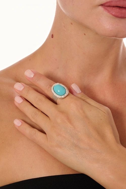 Kiraz Turquoise Stoned Silver Plated Ring