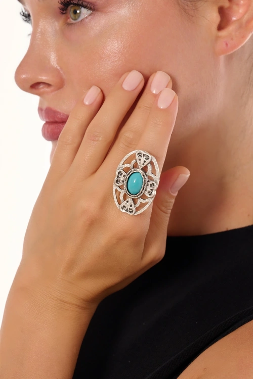 Kiraz Turquoise Stoned Silver Plated Ring