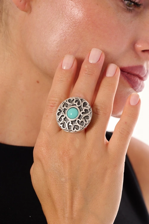 Kiraz Turquoise Stoned Silver Plated Ring