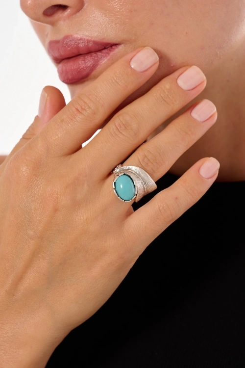 Kiraz Turquoise Stoned Silver Plated Ring