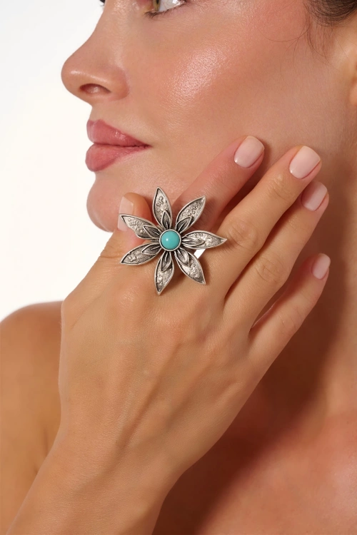 Kiraz Turquoise Stoned Silver Plated Ring