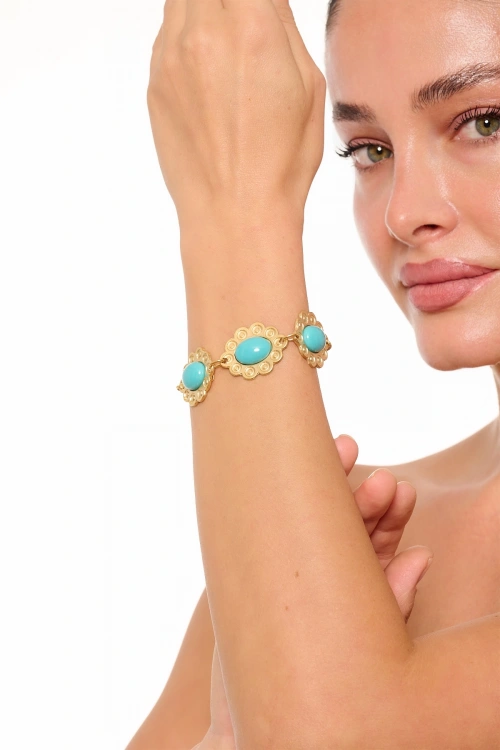 Kiraz Turquoise Stoned Gold Plated Bracelet