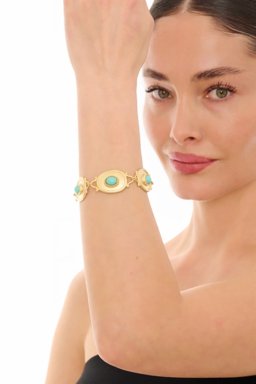 Kiraz Turquoise Stoned Gold Plated Bracelet