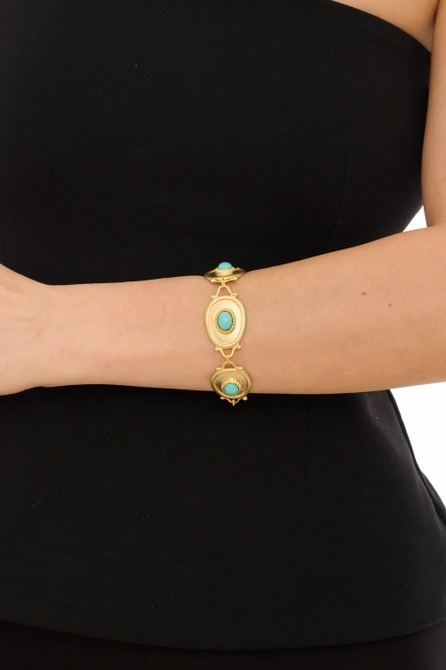 Kiraz Turquoise Stoned Gold Plated Bracelet