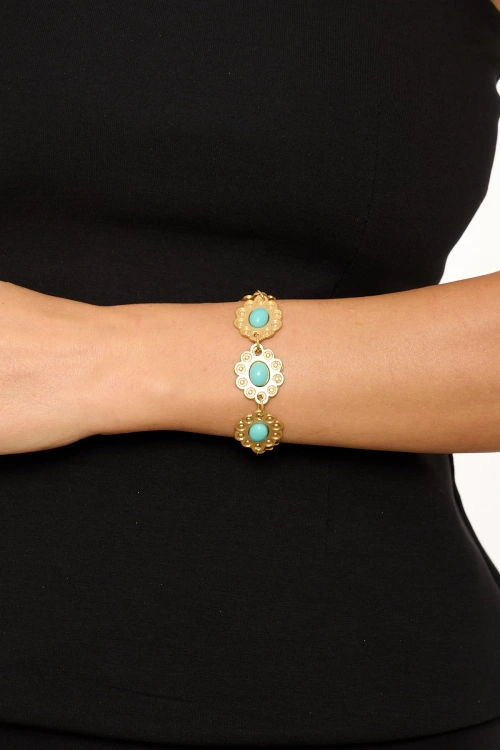 Kiraz Turquoise Stoned Gold Plated Bracelet