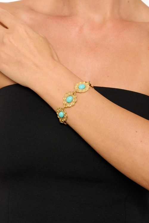 Kiraz Turquoise Stoned Gold Plated Bracelet