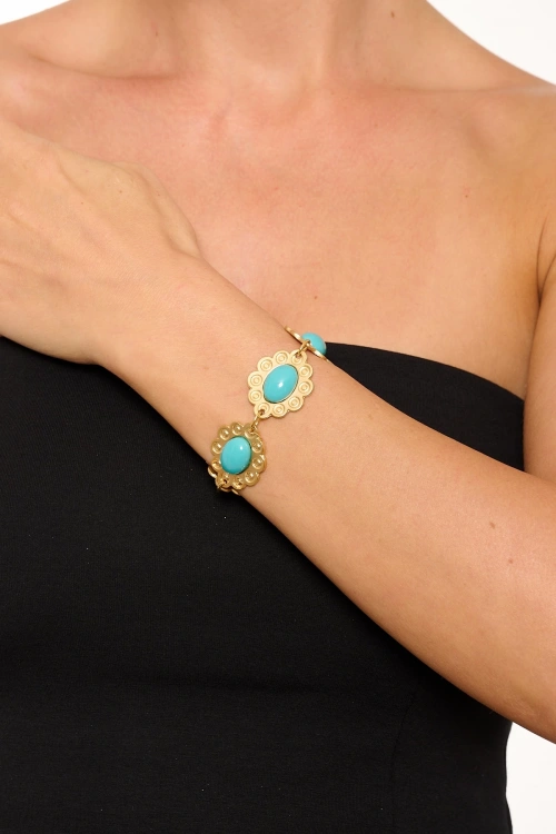 Kiraz Turquoise Stoned Gold Plated Bracelet